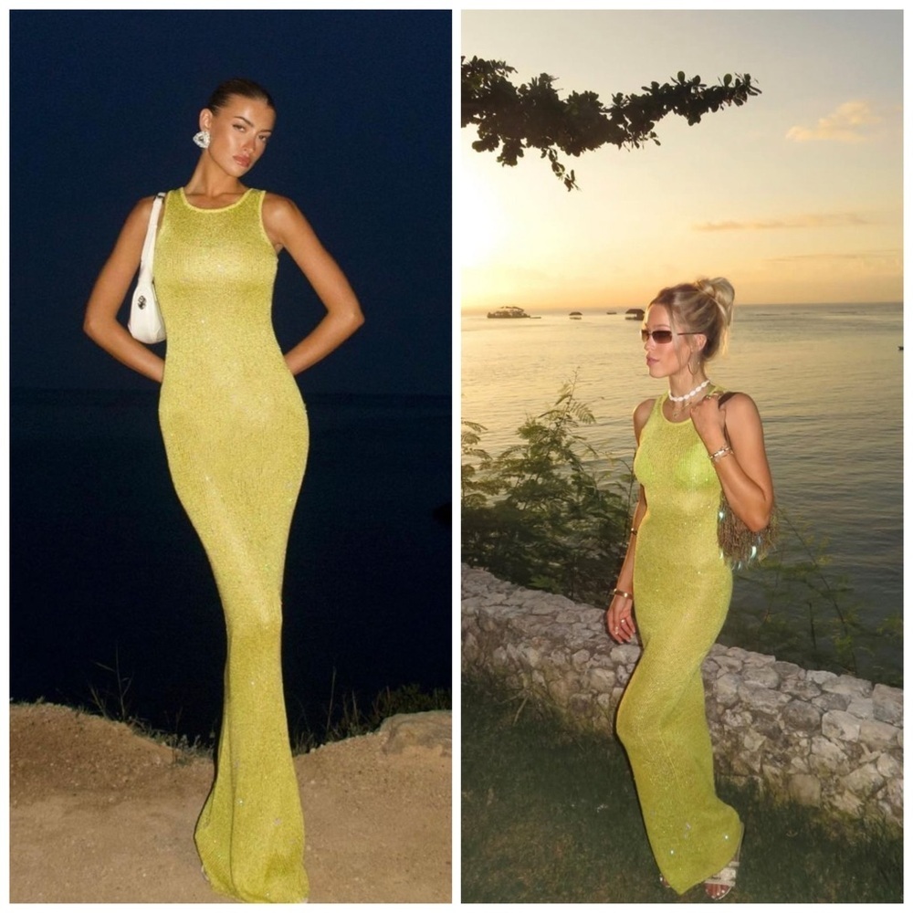 New ASTA RESORT Natalia Dress - Chartreuse Sequin Size XS​​